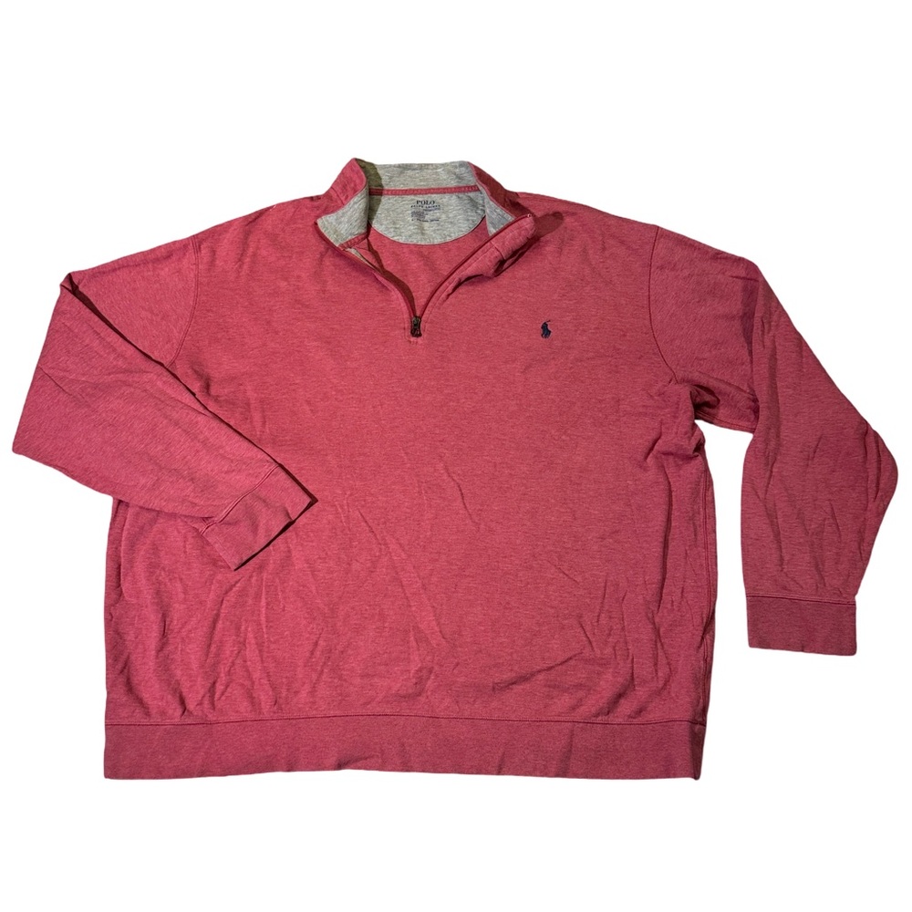 Polo Ralph Lauren mens 3XLT Tall red solid cotton viscose blend 1/4 zip sweater